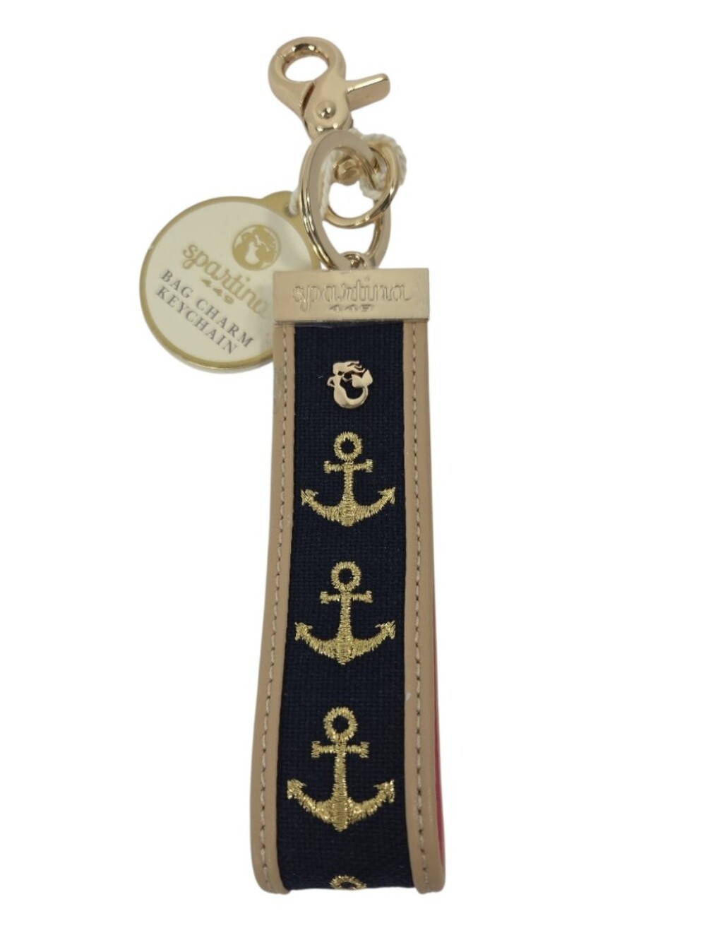 Spartina 449 Grab N Go Keychain Bag Charm Embroidered Anchor Navy NEW